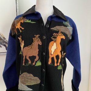 Vintage Wool Horse Themed Sweater by Design Options Size M